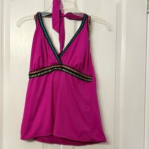 La Blanca Hot Pink Swim Top with Black Trim, Size 38DDD